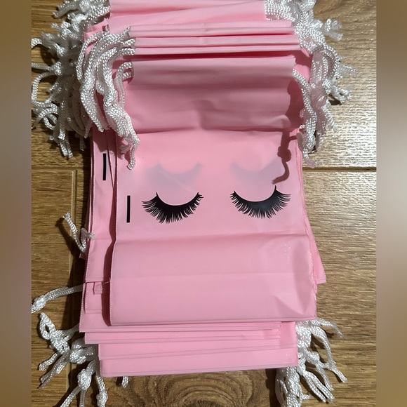 50 Pink Drawstring Gift Bags | Lash Logo | Party Favor Bags | Makeup Pouch Lot - Picture 5 of 8